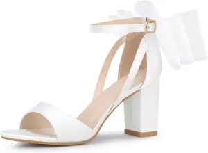 Allegra K Women's Bow Shoes Open Toe Chunky Heel Sandals