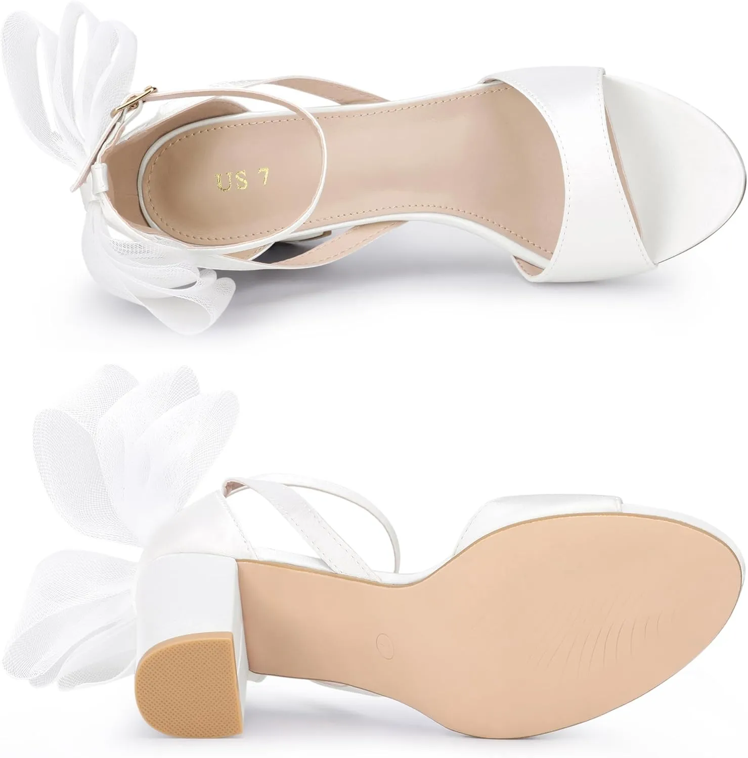 Allegra K Women's Bow Shoes Open Toe Chunky Heel Sandals