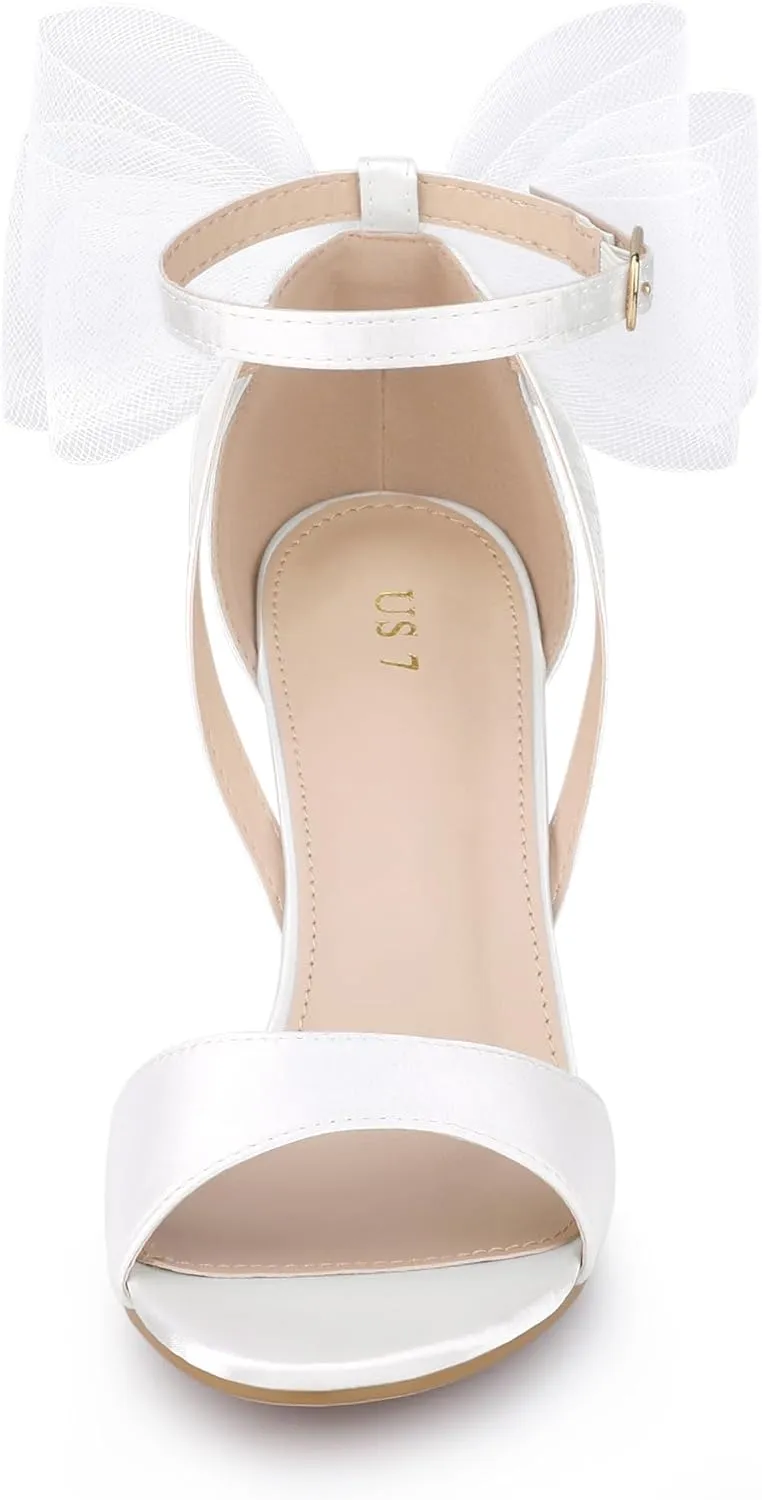 Allegra K Women's Bow Shoes Open Toe Chunky Heel Sandals