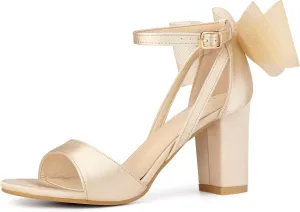 Allegra K Women's Bow Shoes Open Toe Chunky Heel Sandals