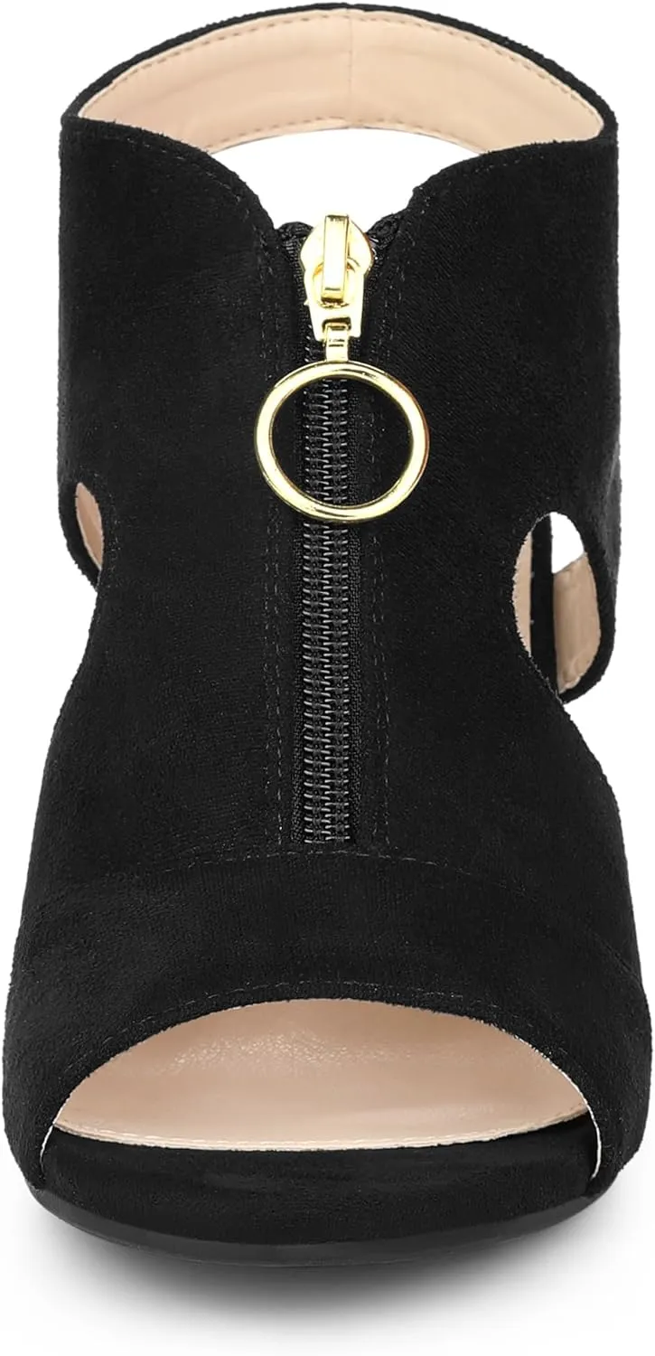 Allegra K Women's Front Zip Cut Out Chunky Heels Slingback Gladiator Heel Sandals