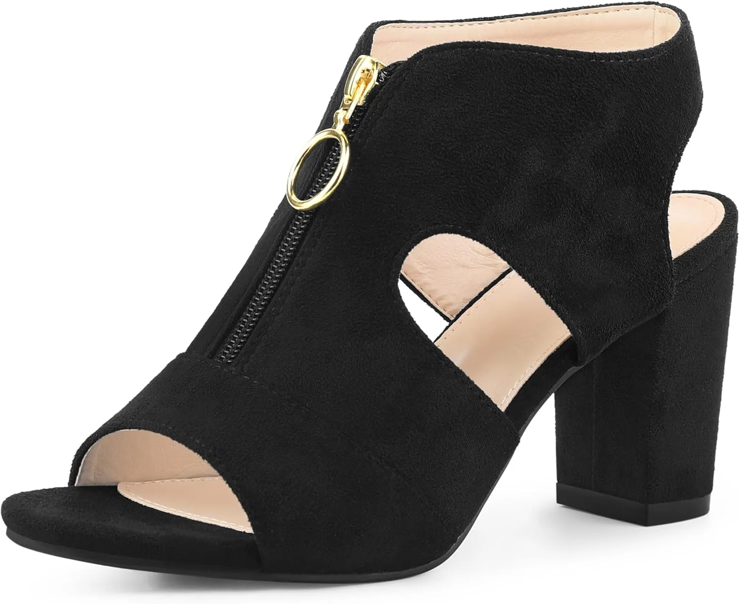 Allegra K Women's Front Zip Cut Out Chunky Heels Slingback Gladiator Heel Sandals