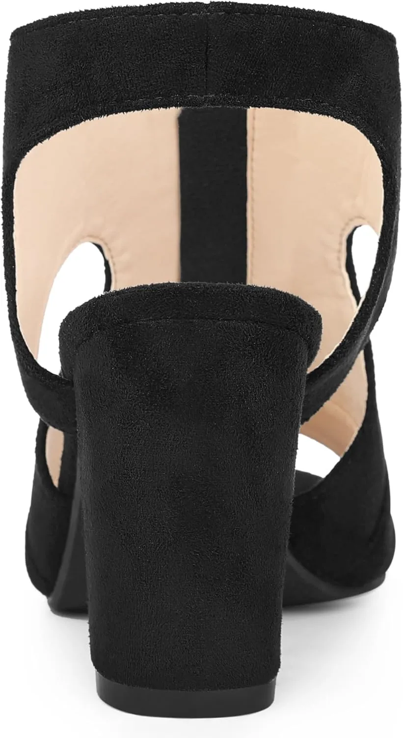 Allegra K Women's Front Zip Cut Out Chunky Heels Slingback Gladiator Heel Sandals