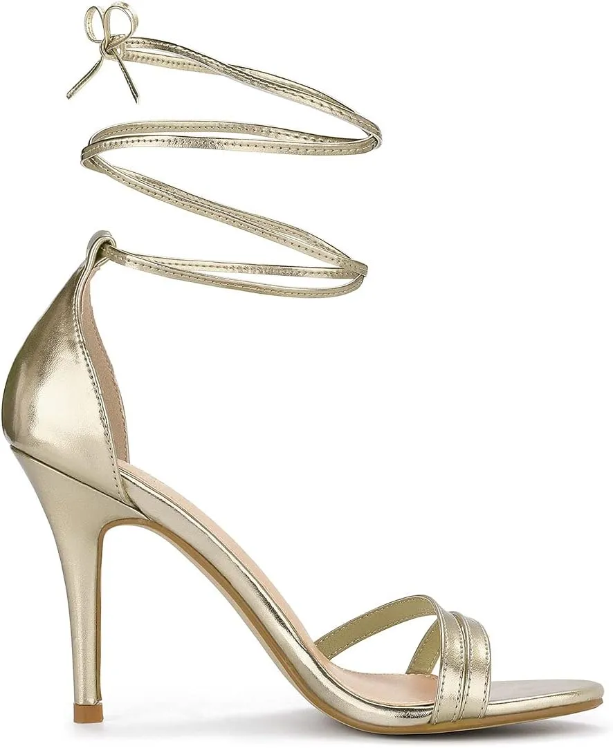 Allegra K Women's Open Toe Lace Up Stiletto Heels Sandals
