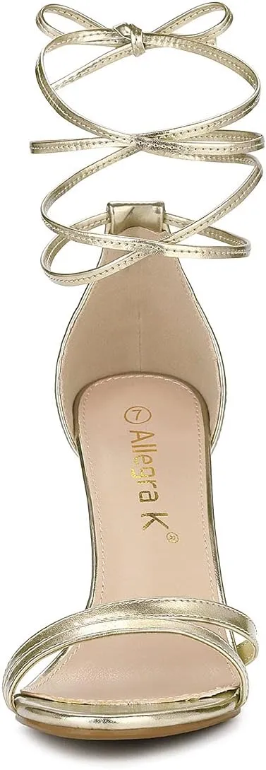 Allegra K Women's Open Toe Lace Up Stiletto Heels Sandals