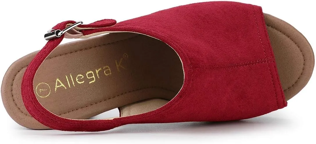 Allegra K Women's Open Toe Slingback Platform Chunky Heels Sandals