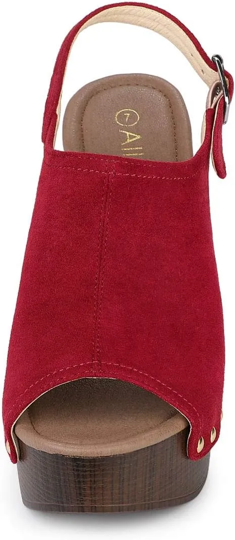 Allegra K Women's Open Toe Slingback Platform Chunky Heels Sandals