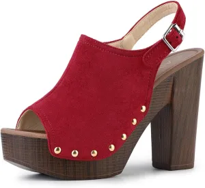 Allegra K Women's Open Toe Slingback Platform Chunky Heels Sandals