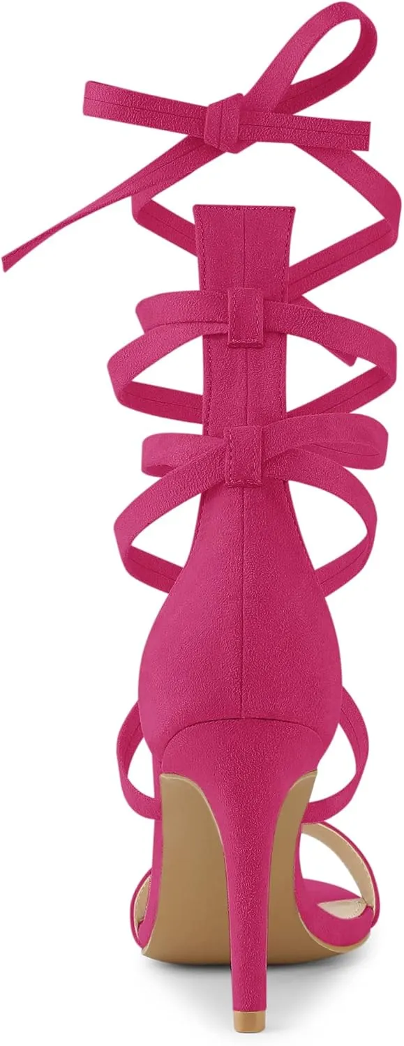 Allegra K Women's Open Toe Stiletto Heel Lace Up Heels Sandals
