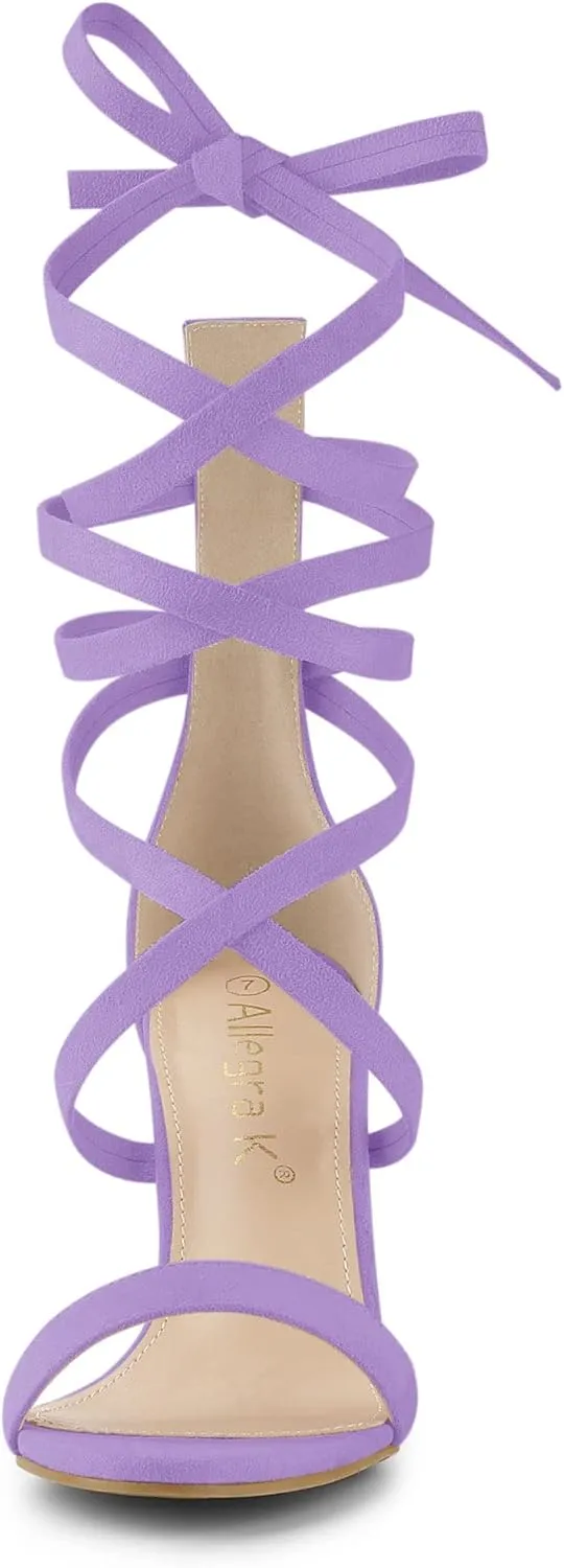 Allegra K Women's Open Toe Stiletto Heel Lace Up Heels Sandals