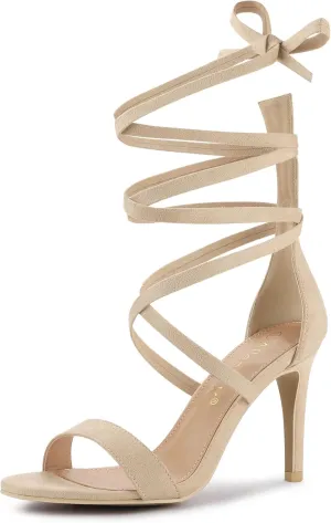 Allegra K Women's Open Toe Stiletto Heel Lace Up Heels Sandals