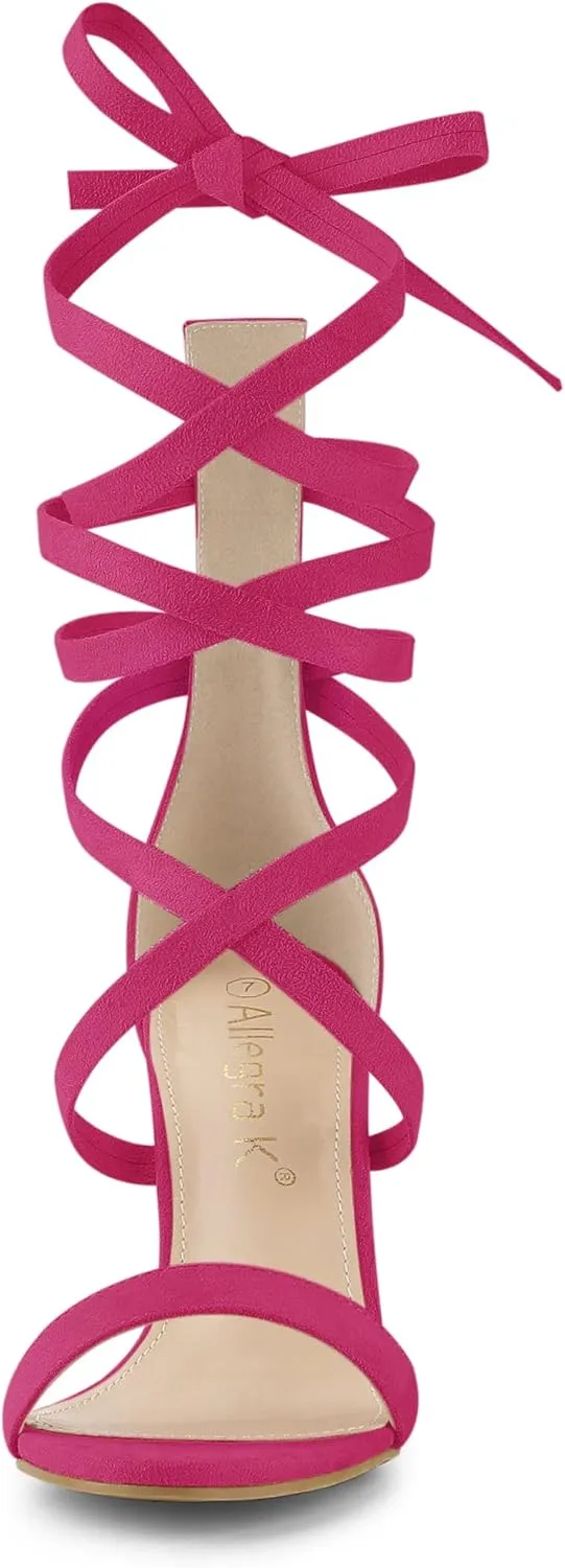 Allegra K Women's Open Toe Stiletto Heel Lace Up Heels Sandals