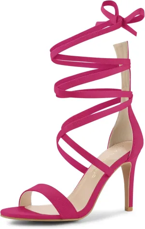 Allegra K Women's Open Toe Stiletto Heel Lace Up Heels Sandals