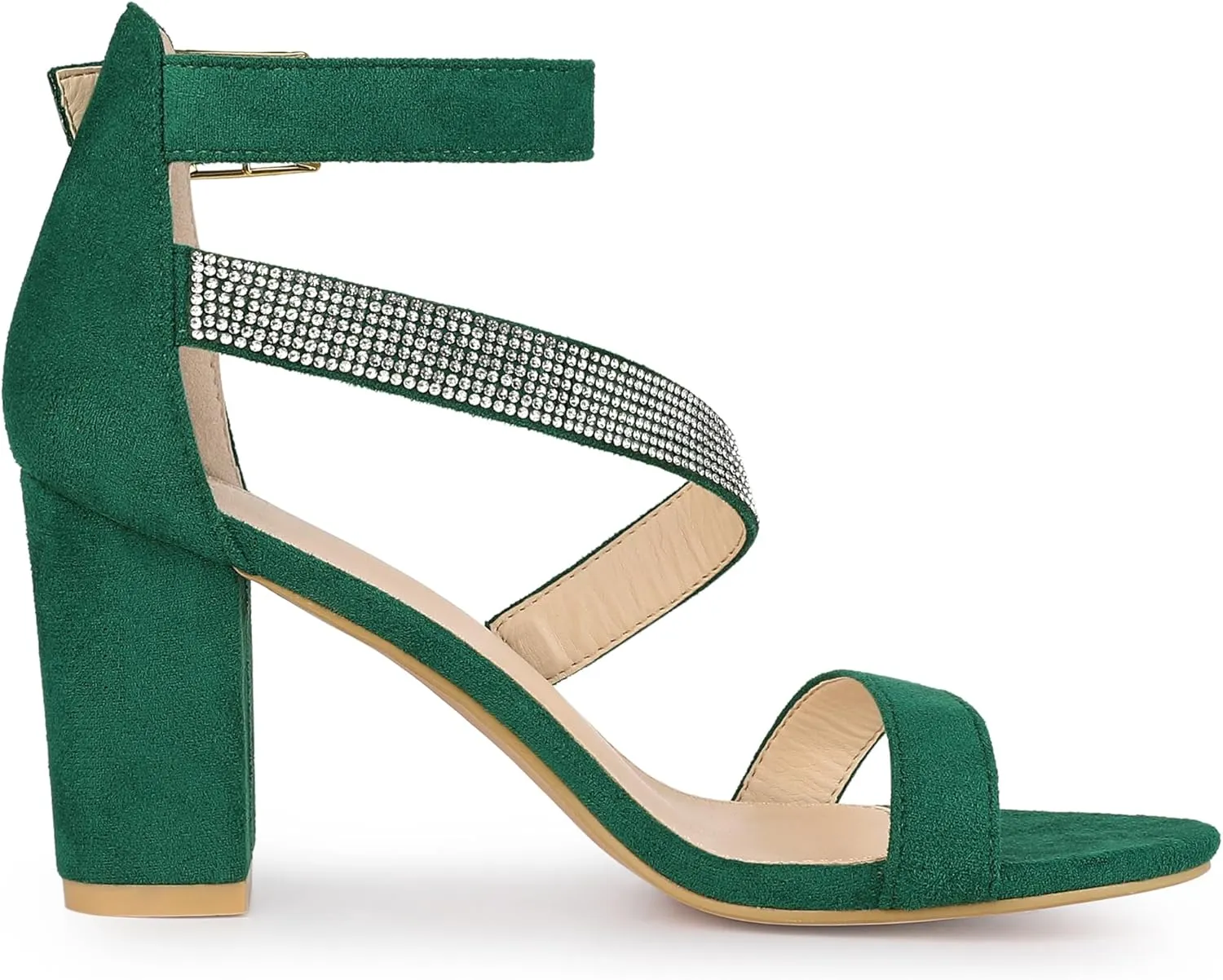 Allegra K Women's Rhinestone Open Toe Block Heels Sandals