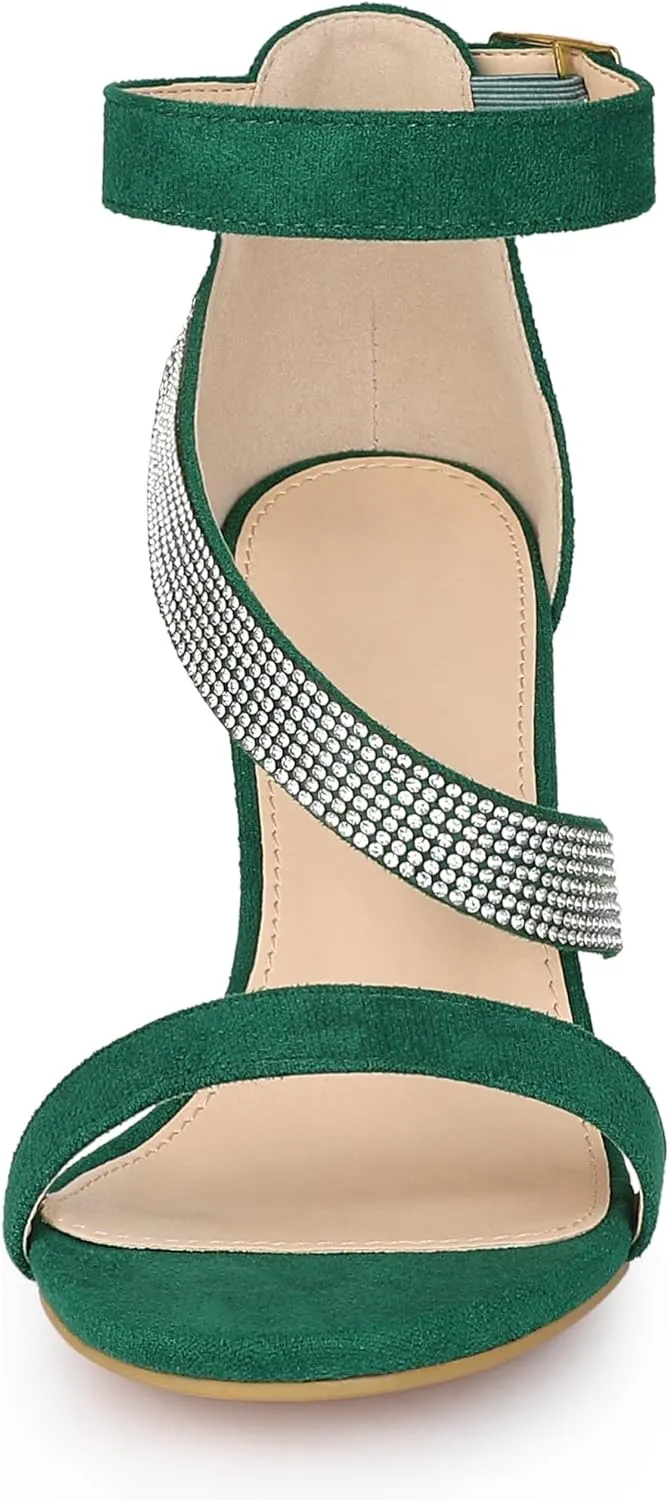 Allegra K Women's Rhinestone Open Toe Block Heels Sandals