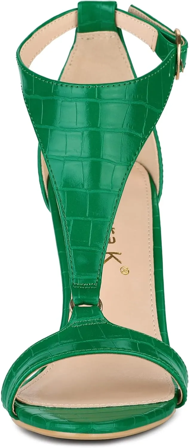Allegra K Women's T Strap Open Toe Stiletto Heel Sandals
