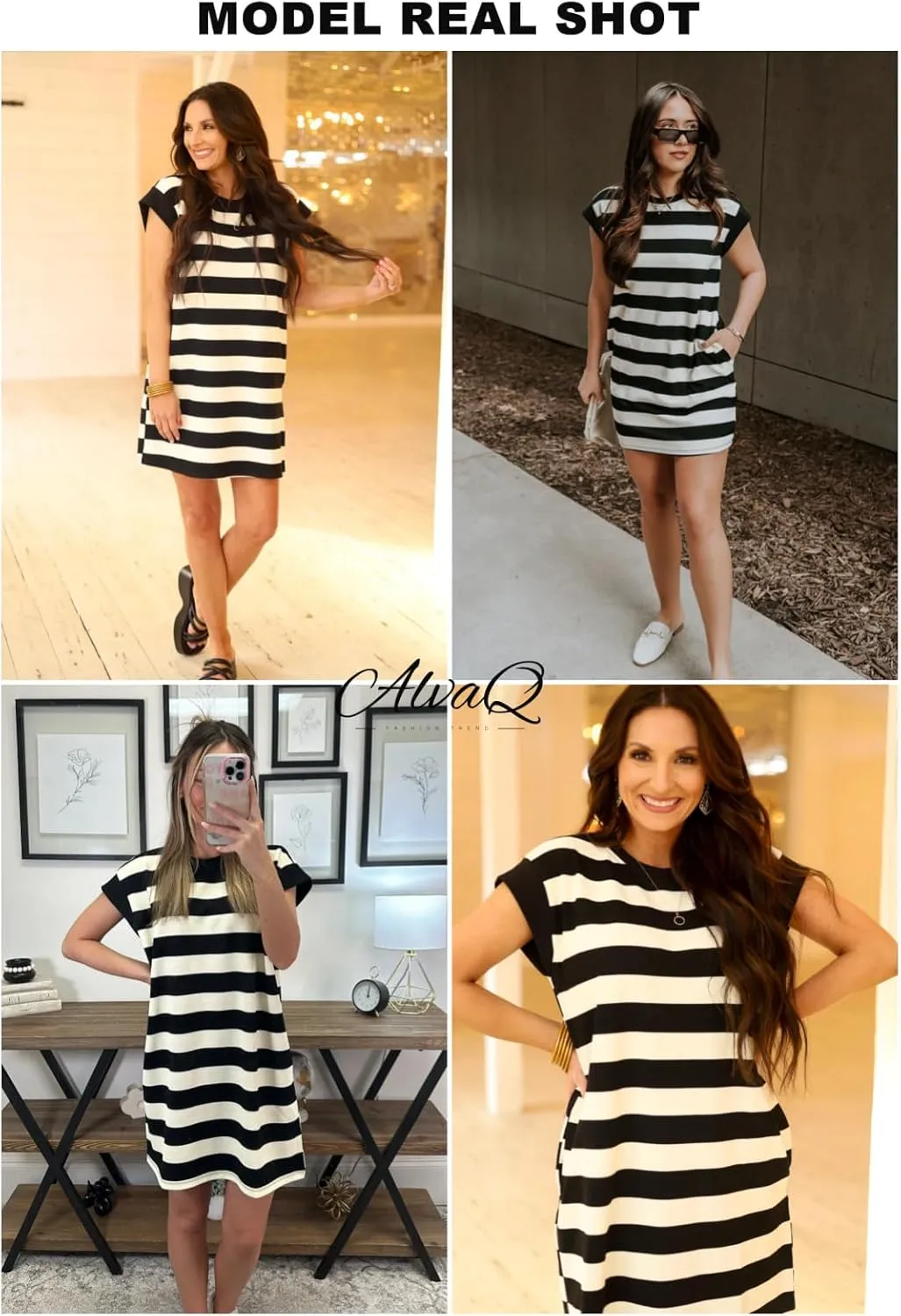 AlvaQ Womens Striped Summer Dresses 2025 Crewneck Cap Sleeve Color Block Casual A Line Tshirt Dress with Pockets
