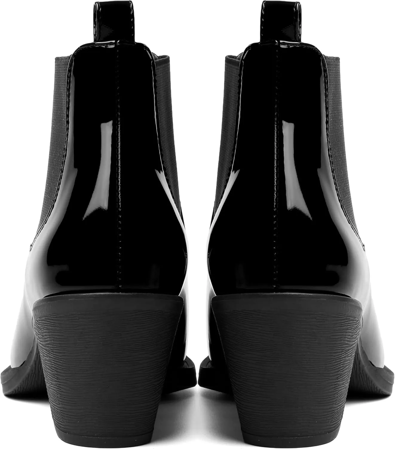 AMBELIGHT Womens Cute Pointed Toe Night Club Patent Slip On Block Low Heel Ankle High Boots 2.3 Inch