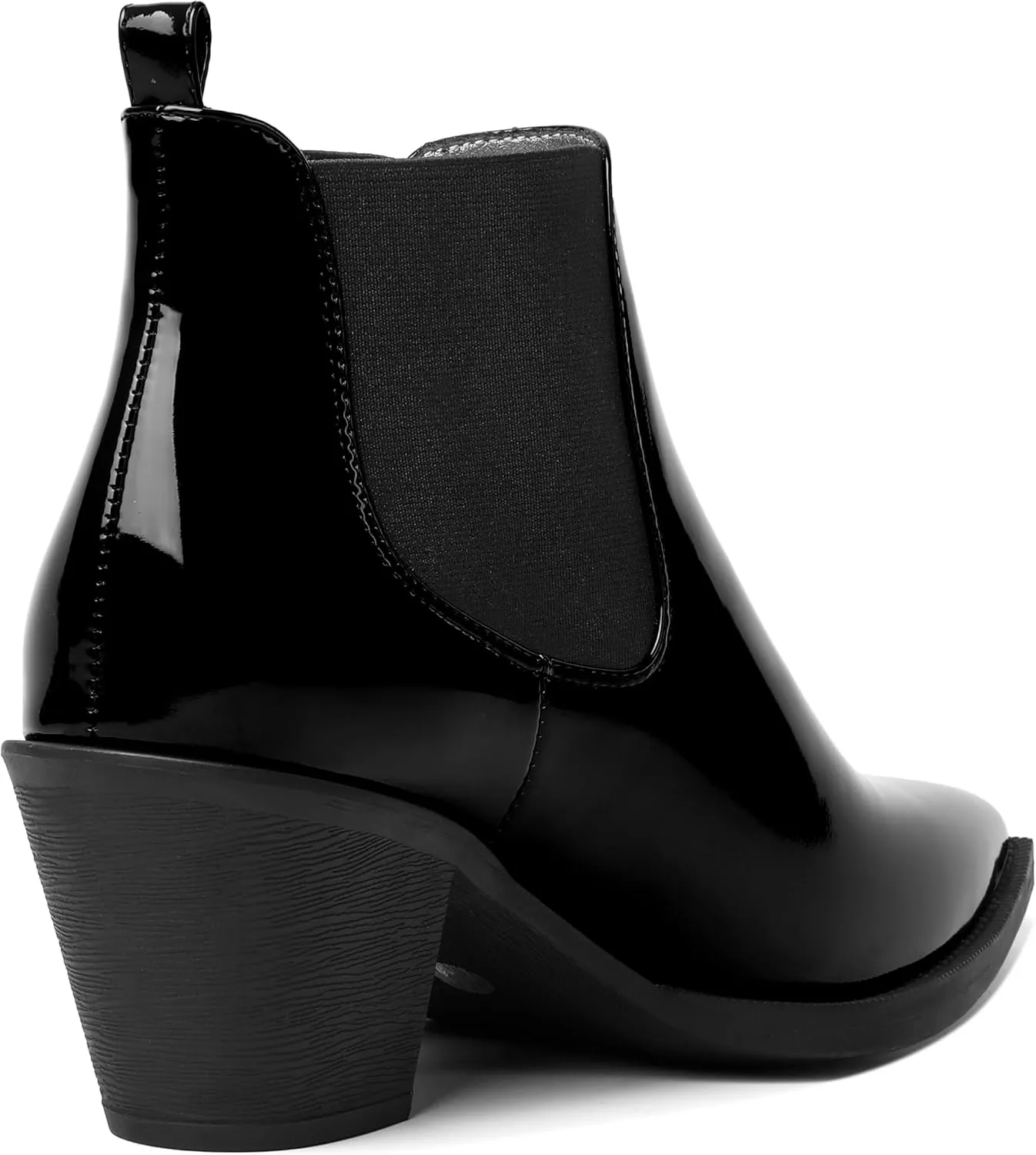 AMBELIGHT Womens Cute Pointed Toe Night Club Patent Slip On Block Low Heel Ankle High Boots 2.3 Inch