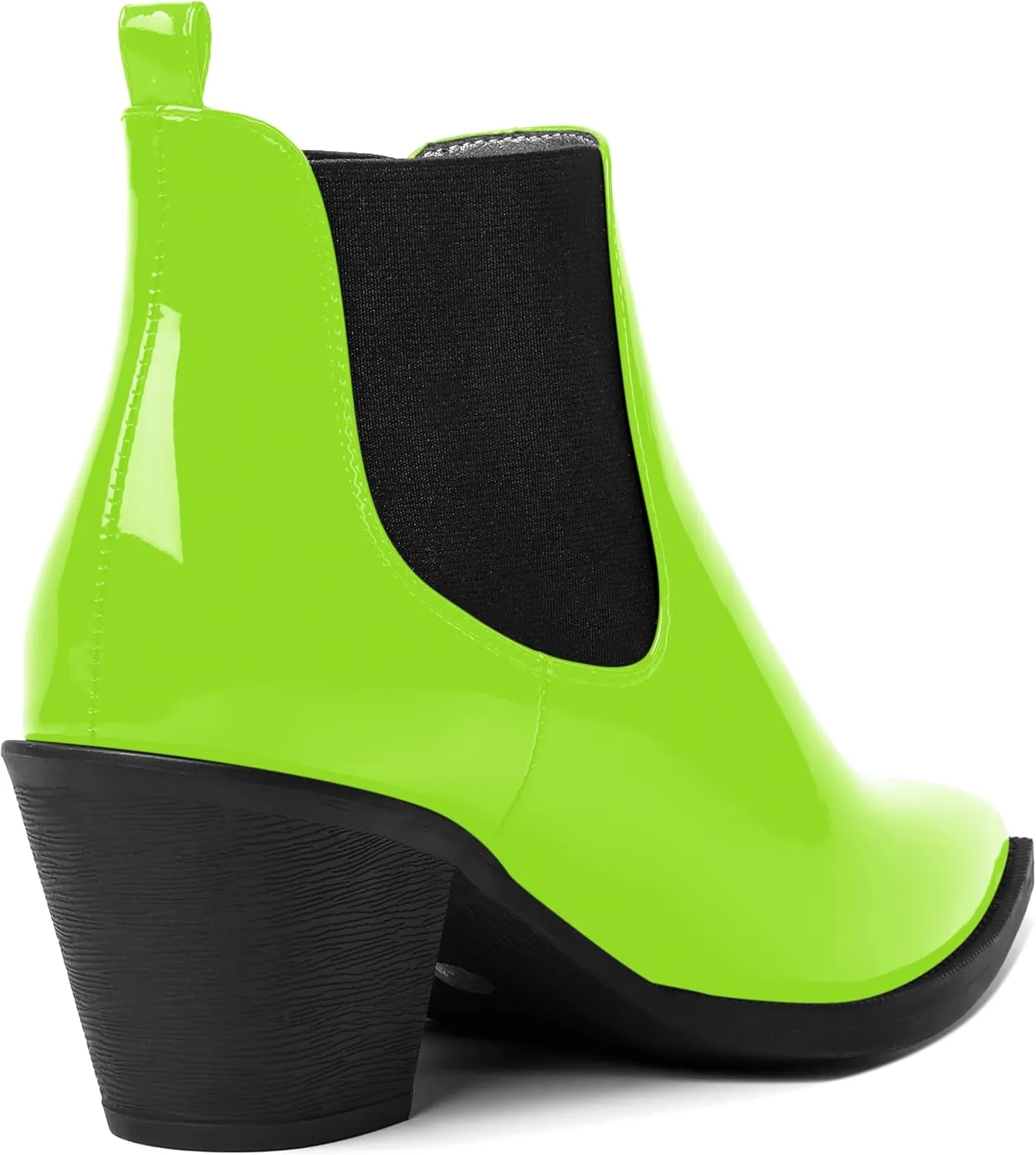 AMBELIGHT Womens Cute Pointed Toe Night Club Patent Slip On Block Low Heel Ankle High Boots 2.3 Inch