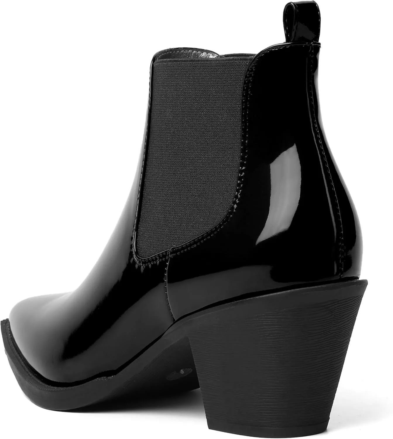 AMBELIGHT Womens Cute Pointed Toe Night Club Patent Slip On Block Low Heel Ankle High Boots 2.3 Inch
