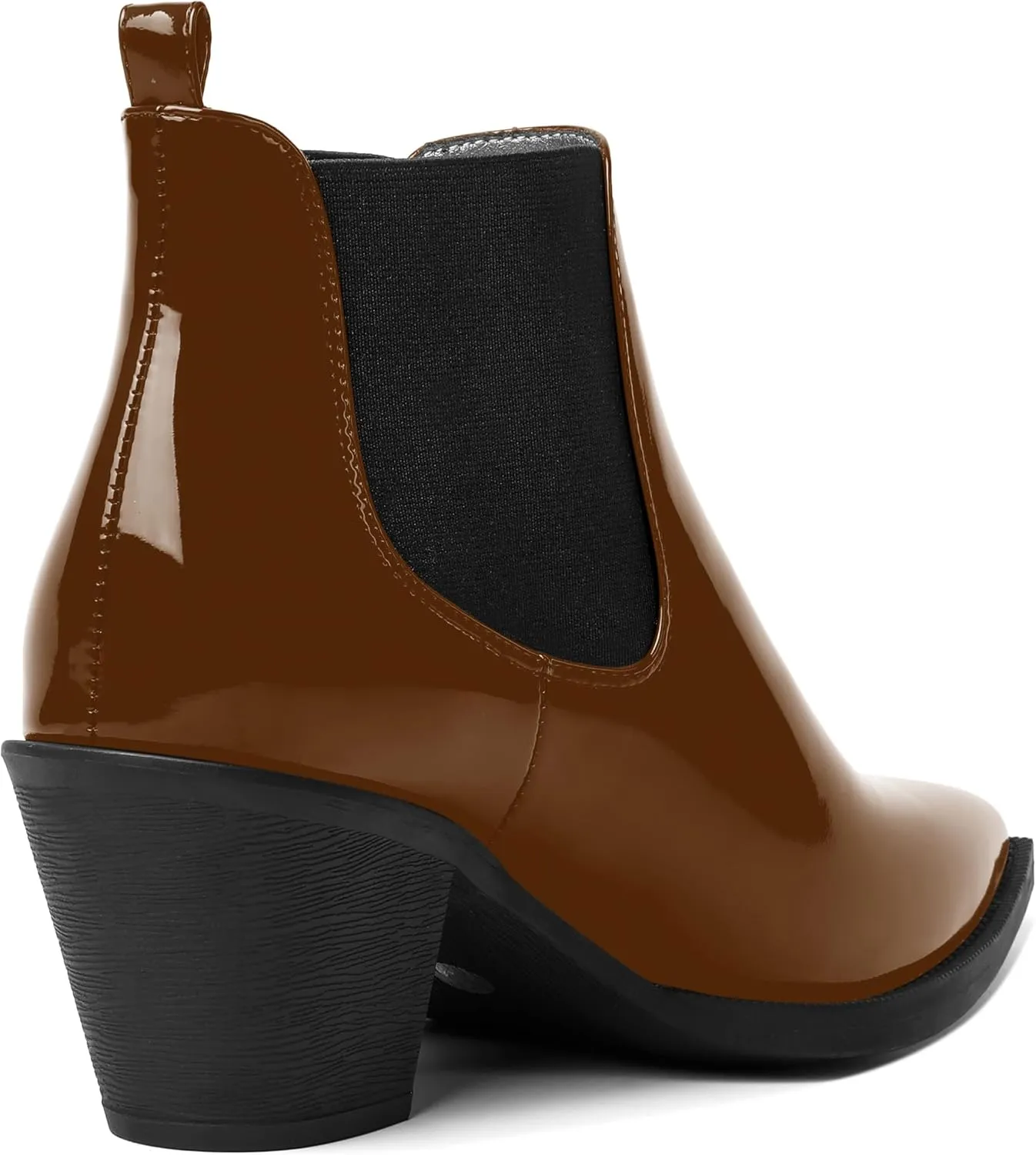 AMBELIGHT Womens Cute Pointed Toe Night Club Patent Slip On Block Low Heel Ankle High Boots 2.3 Inch
