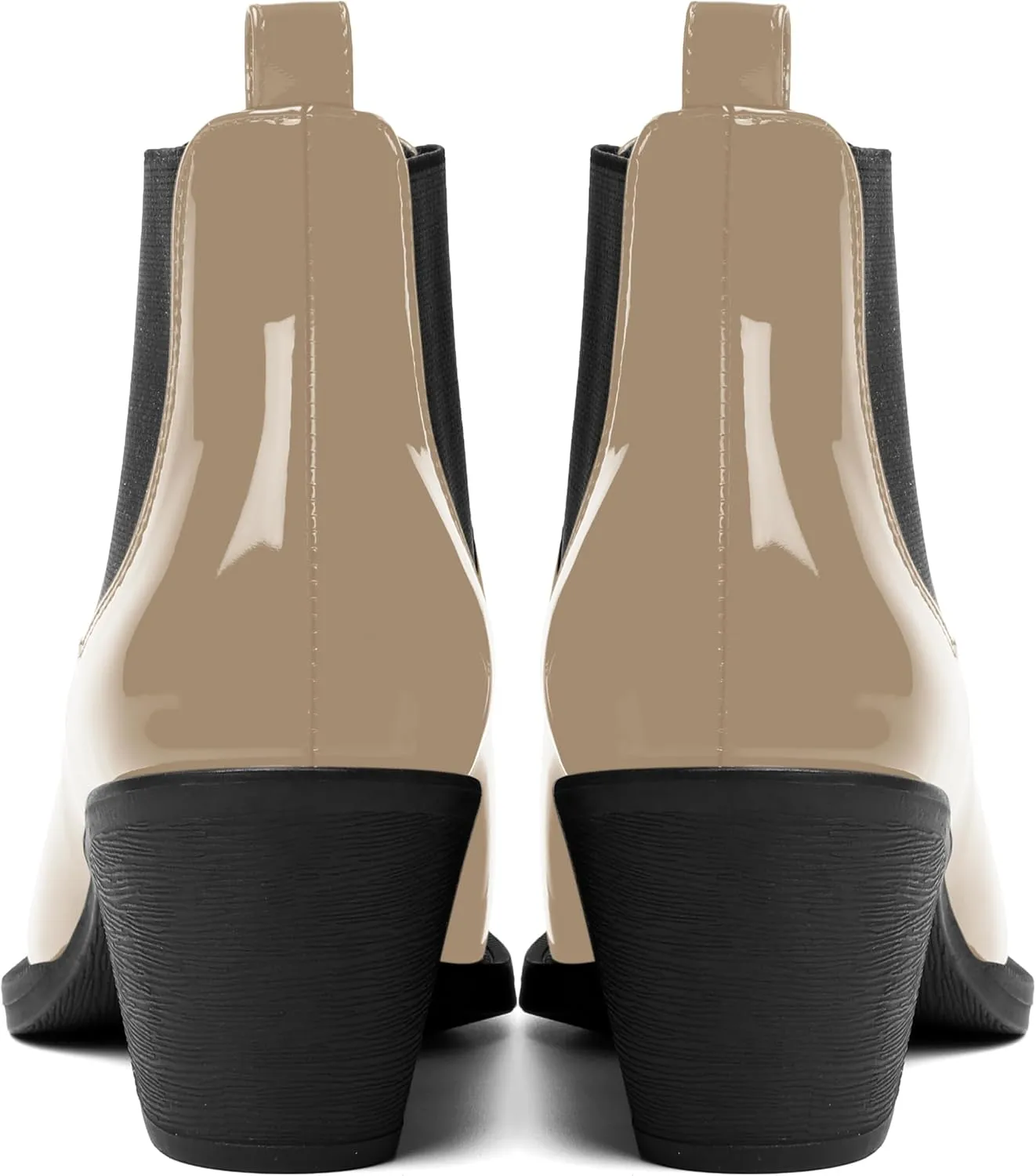 AMBELIGHT Womens Cute Pointed Toe Night Club Patent Slip On Block Low Heel Ankle High Boots 2.3 Inch