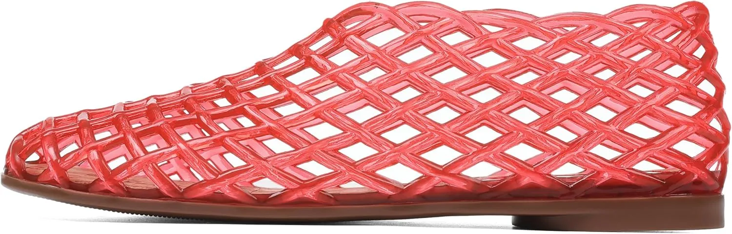 AMINUGAL Mesh Ballet Flats Shoes for Women Dressy Comfortable Jelly Ballerina Flats for Women Hollow Jelly Flat Shoes for Women Clear Jelly Sandals for Women Summer Beach Slip-on Jelly Shoes Women