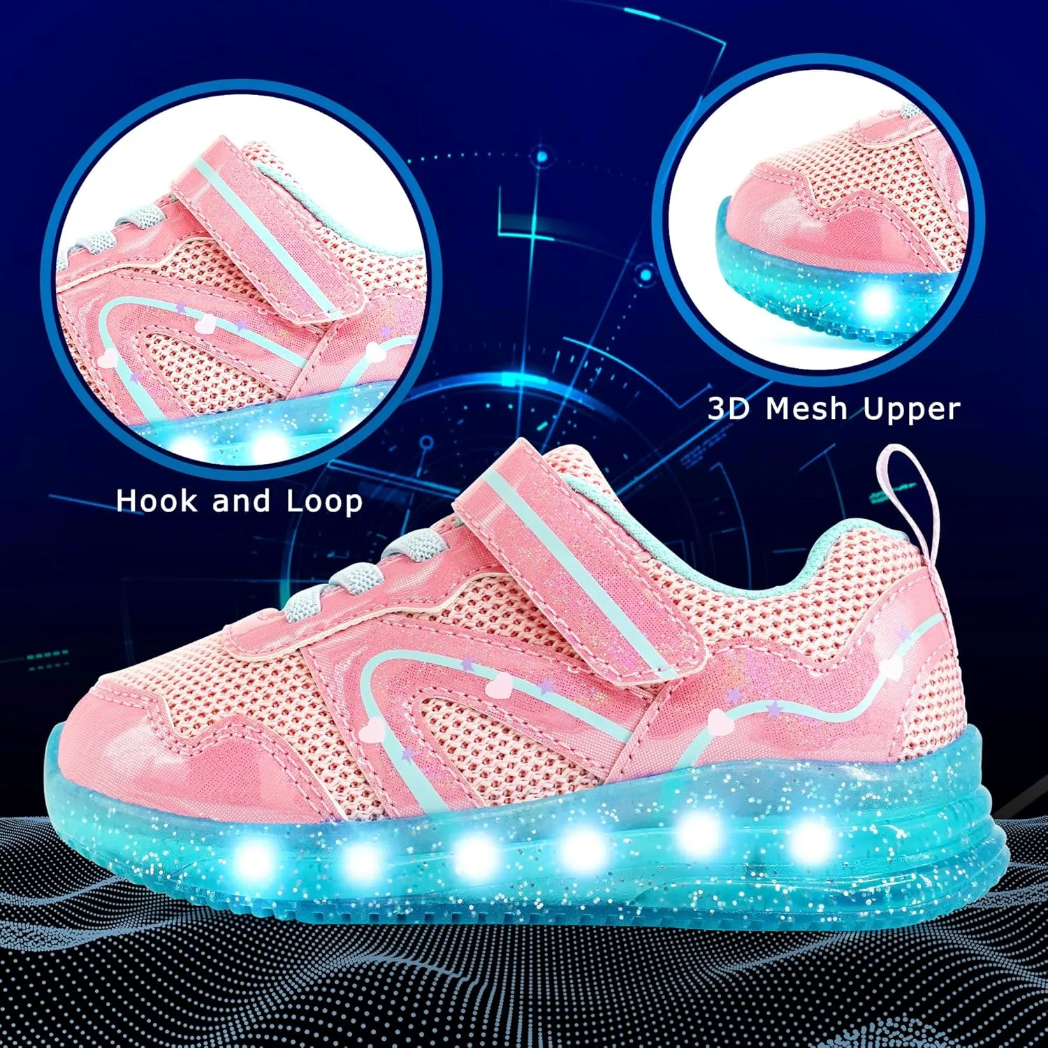 AMZZPIK Light Up Shoes for Boys Girls Toddler LED Flashing Sneakers Breathable Sport Walking Shoes for Kids