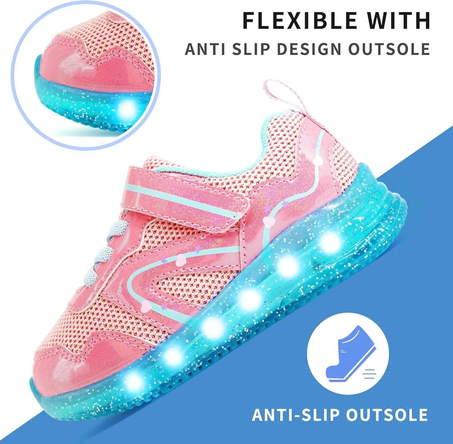 AMZZPIK Light Up Shoes for Boys Girls Toddler LED Flashing Sneakers Breathable Sport Walking Shoes for Kids