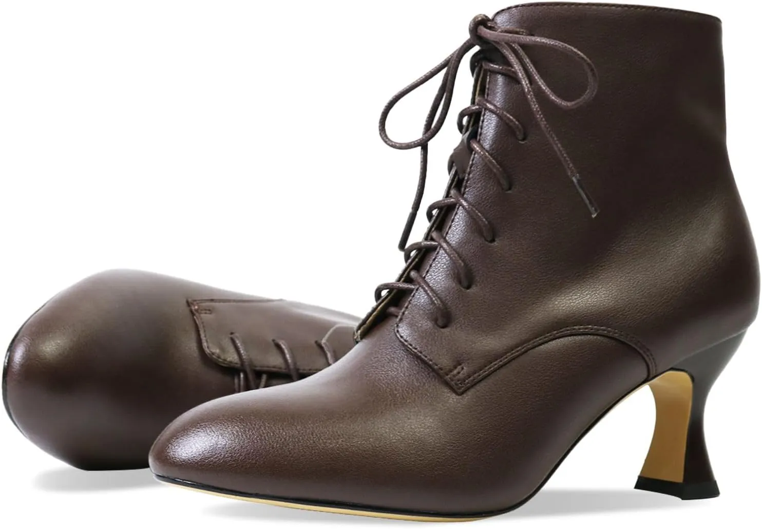 Ankle Boots for Women High Heel Pointed Toe Ankle Boots Lace up Side Zipper Kitten Heels