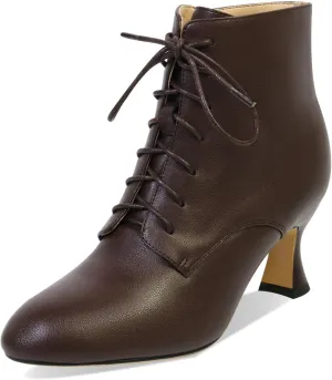Ankle Boots for Women High Heel Pointed Toe Ankle Boots Lace up Side Zipper Kitten Heels