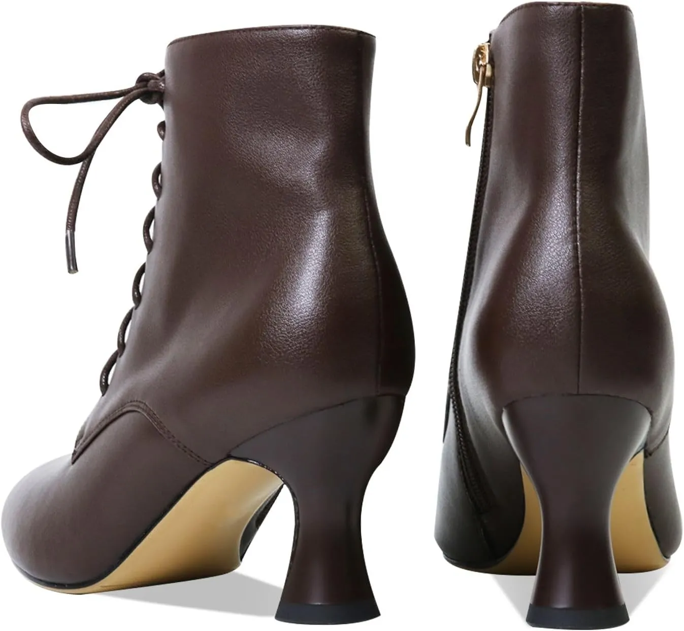 Ankle Boots for Women High Heel Pointed Toe Ankle Boots Lace up Side Zipper Kitten Heels
