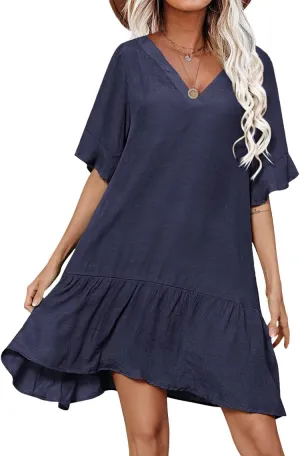 Aoulaydo Womens Swimsuit Coverups Sexy V Neck Bathing Suit Cover Ups Casual Loose Cover Up for Swimwear