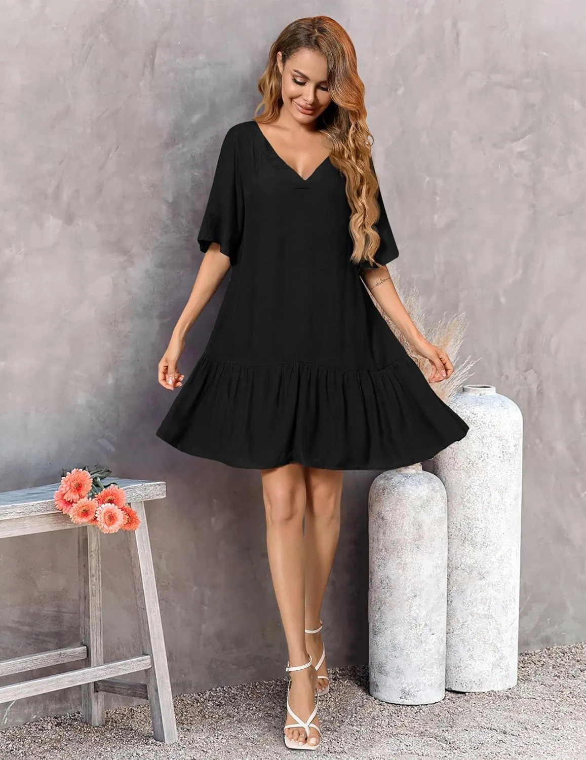 Aoulaydo Womens Swimsuit Coverups Sexy V Neck Bathing Suit Cover Ups Casual Loose Cover Up for Swimwear