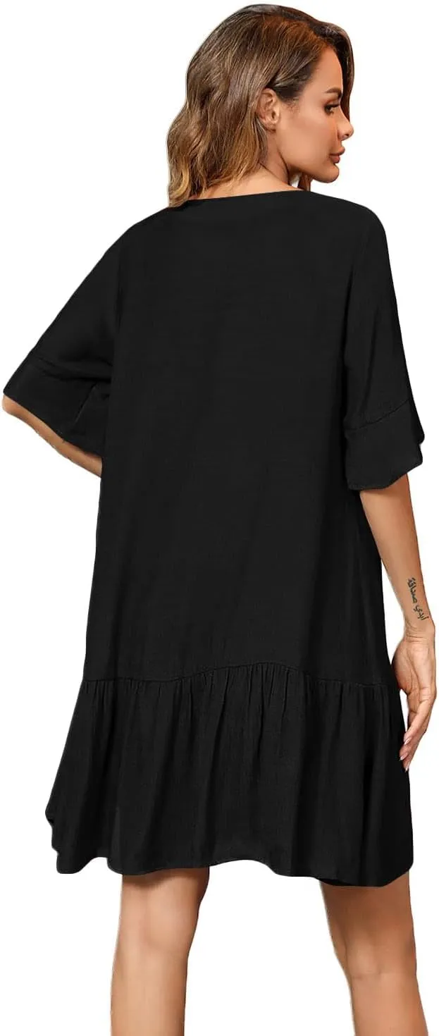 Aoulaydo Womens Swimsuit Coverups Sexy V Neck Bathing Suit Cover Ups Casual Loose Cover Up for Swimwear
