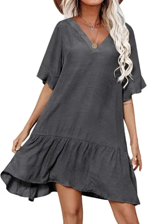 Aoulaydo Womens Swimsuit Coverups Sexy V Neck Bathing Suit Cover Ups Casual Loose Cover Up for Swimwear