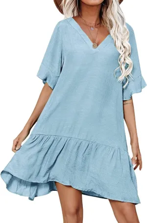 Aoulaydo Womens Swimsuit Coverups Sexy V Neck Bathing Suit Cover Ups Casual Loose Cover Up for Swimwear