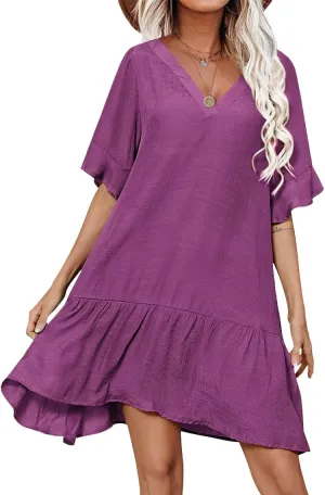 Aoulaydo Womens Swimsuit Coverups Sexy V Neck Bathing Suit Cover Ups Casual Loose Cover Up for Swimwear