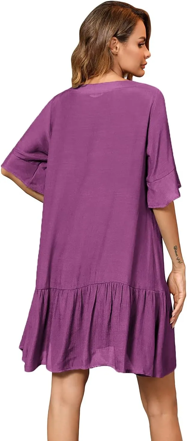Aoulaydo Womens Swimsuit Coverups Sexy V Neck Bathing Suit Cover Ups Casual Loose Cover Up for Swimwear