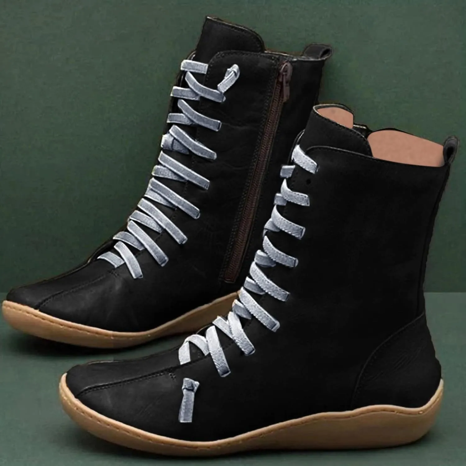 Arch Support Boots for Women Wide Width Ankle Boots Vintage Moccasin Boots Lace Up Casual Boots Side Zip Booties