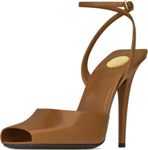 Arqa Womens Stilleto Sandals Covered Square Open Toe Pumps Adjustable Ankle Strap Office Party Dressy Shoes Summer Sexy Elegant 4.1 IN Heels
