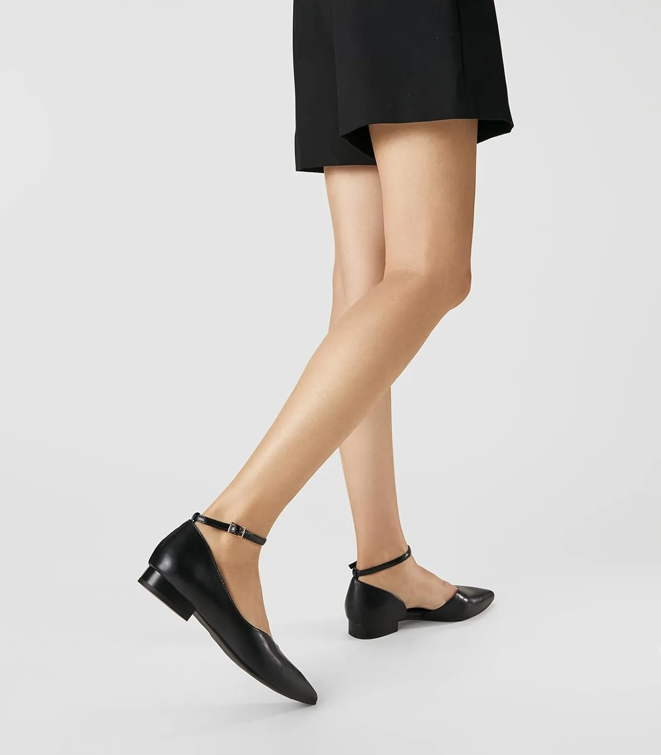 Arromic Black Flats for Women Flats with Ankle Strap Pointed Toe Dress Flat Shoes for Work Office Dressy