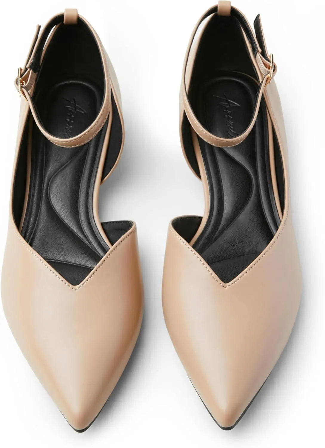Arromic Black Flats for Women Flats with Ankle Strap Pointed Toe Dress Flat Shoes for Work Office Dressy