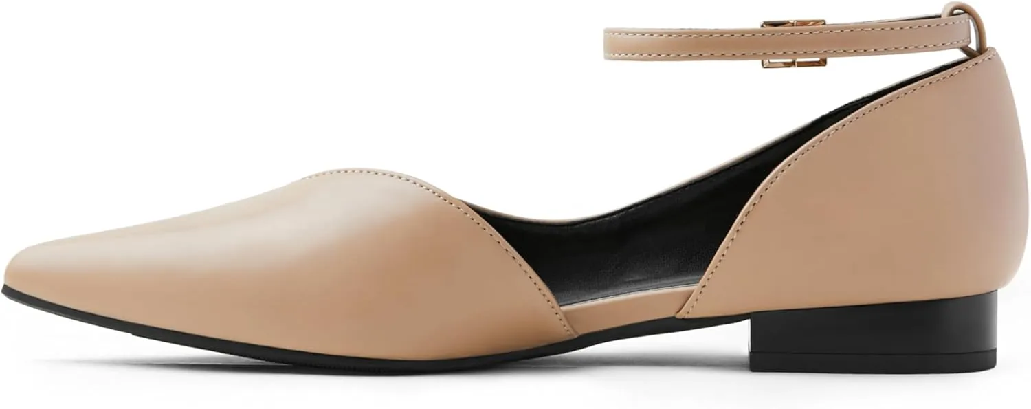 Arromic Black Flats for Women Flats with Ankle Strap Pointed Toe Dress Flat Shoes for Work Office Dressy