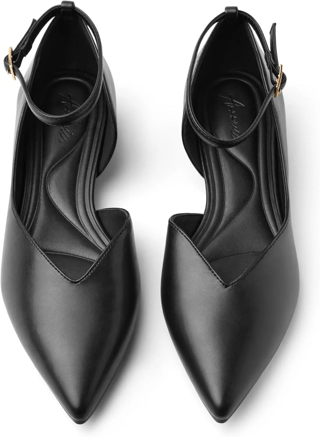 Arromic Black Flats for Women Flats with Ankle Strap Pointed Toe Dress Flat Shoes for Work Office Dressy