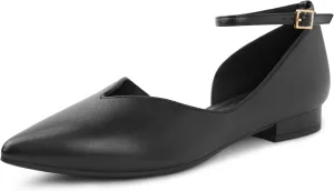 Arromic Black Flats for Women Flats with Ankle Strap Pointed Toe Dress Flat Shoes for Work Office Dressy
