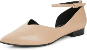 Arromic Black Flats for Women Flats with Ankle Strap Pointed Toe Dress Flat Shoes for Work Office Dressy