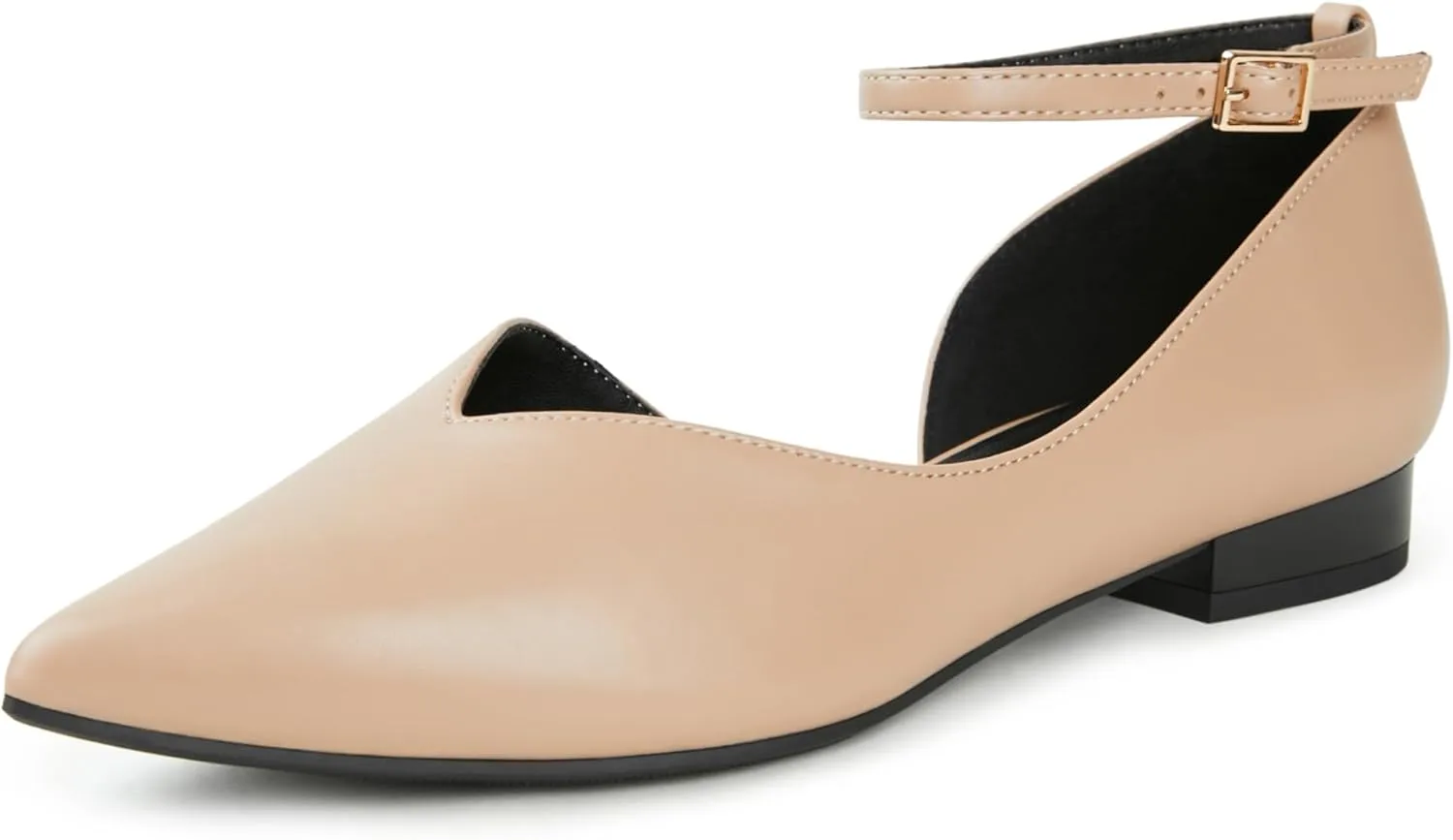 Arromic Black Flats for Women Flats with Ankle Strap Pointed Toe Dress Flat Shoes for Work Office Dressy