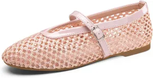 ATHMILE Mesh Ballet Flats for Women Buckle Strap Flat Heel Ballerina Shoes Summer Dress Sandals